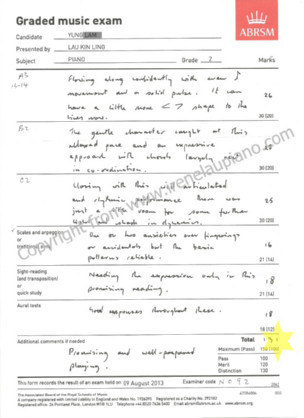Graded music exam ABRSM Candidale Subject Marks Ms 4-19 61 It,text,music,font,paper,line